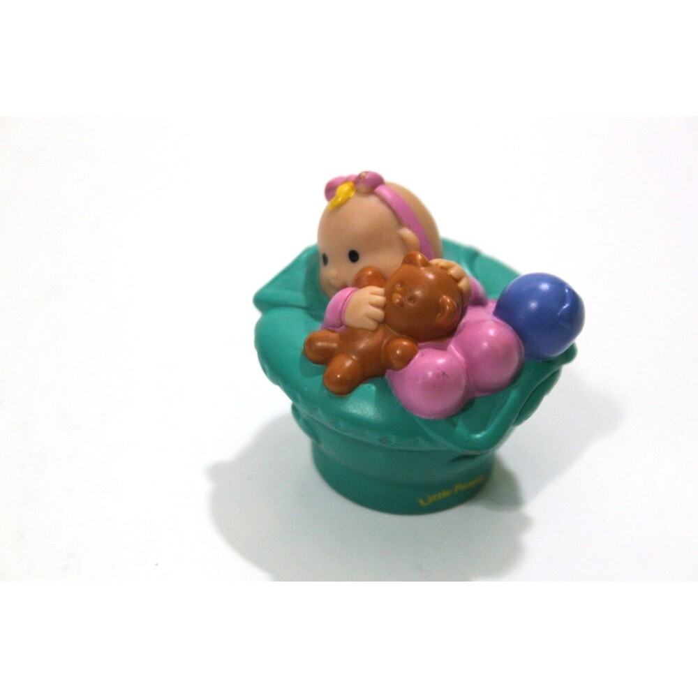 Fisher-Price Little People Baby Figure Green Cradle Ball Teddy Bear Vintage Toy